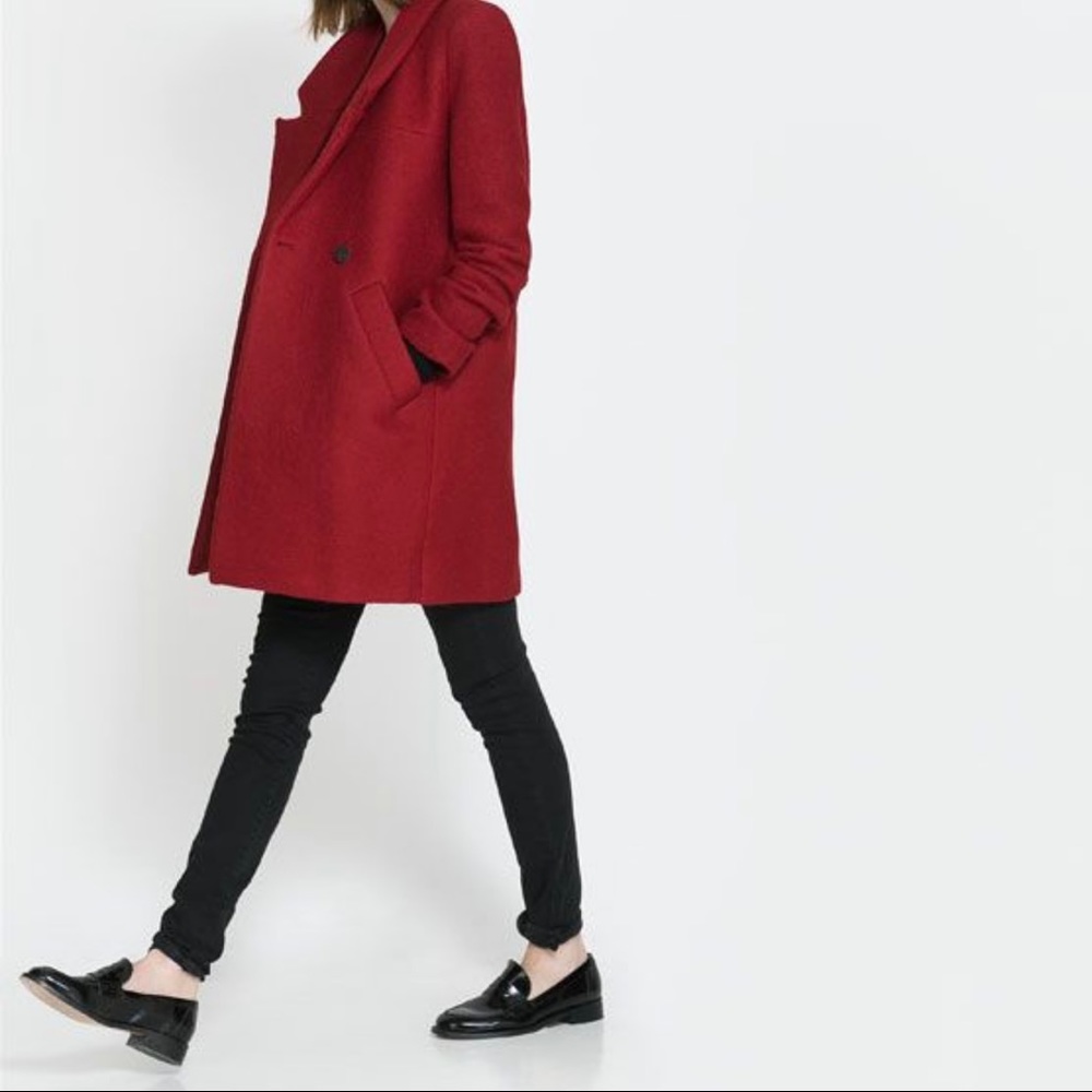 Zara Double-breasted Red Coat